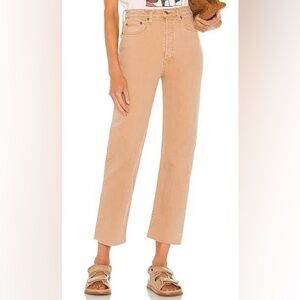 Re/Done 70's Ultra High Rise Stove Pipe Button Fly Jeans in Washed Khaki NWOT 27